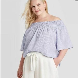 a new day blue smocked yoke top XL